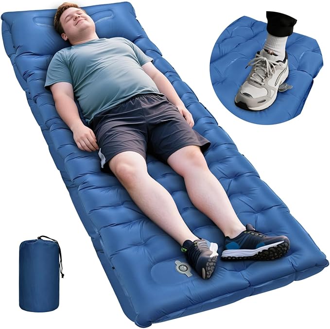 Sleeping Pad, 6 Inch Sleeping Mat Camping Self Inflating Sleeping Pad for Camping with Pillow Built-in Foot Pump, Ultralight Sleeping Pad Backpacking for Travel Hiking Tent Outdoor Adventure Camp Gear