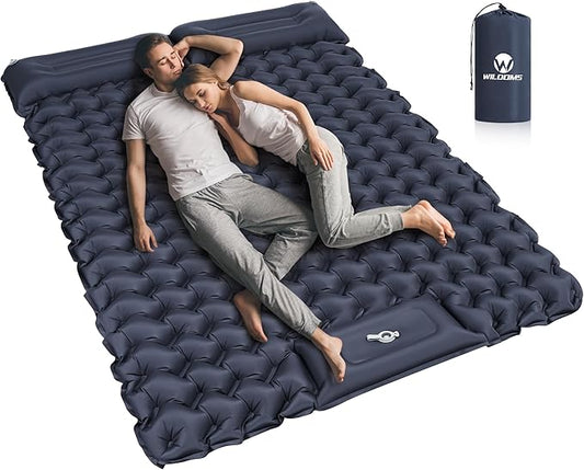 Double Sleeping Pad for Camping – 4” Thick Inflatable Camping Mattress 2 Person, Built-in Foot Pump & Pillow, Ultralight Self-Inflating Camping Mat for Tent, Hiking, Backpacking, Traveling