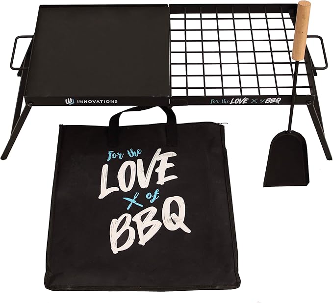 Fire Pit Grill - Folding Campfire Grill with Folding Design for Compact Storage, Grate, Griddle and Shovel for Versatile Campfire Cooking, Firepit for Outside