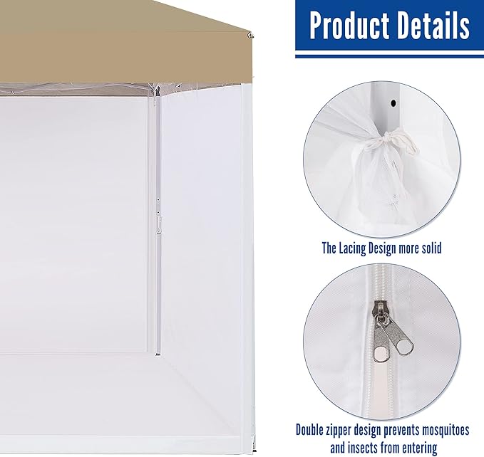 Mosquito Net for 10' x10' Patio Gazebo, Outdoor Netting for Camping Canopy Pop Up Tent Screen House Wall Mesh Sidewall with Zipper, Universal Replacement, White