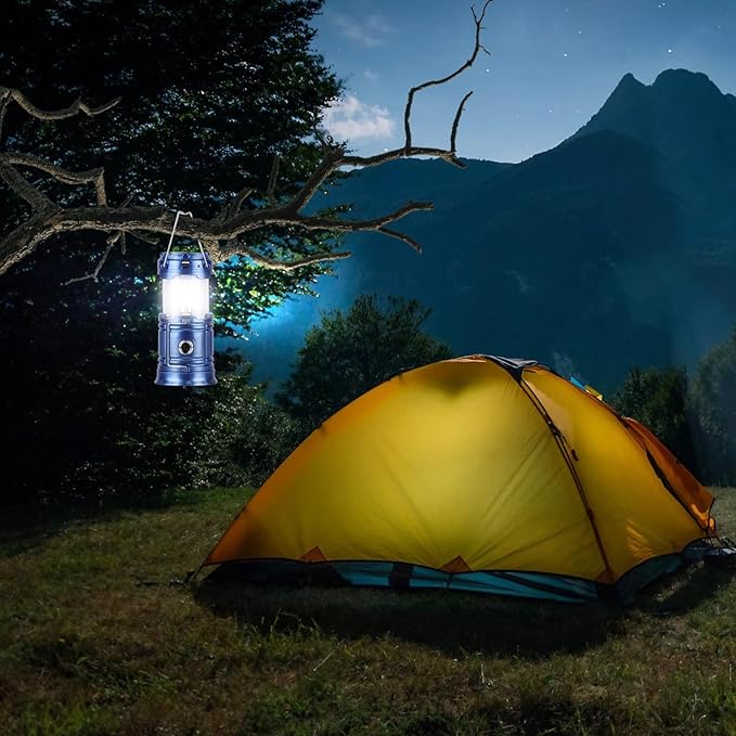 Solar Camping Lantern for Power Outages - USB Rechargeable Lamp Camping Essentials，Collapsible Waterproof Solar Lights for Indoor Outdoor Emergency Light/4 Packs/Blue