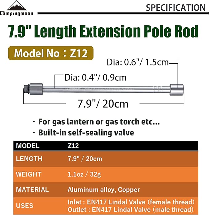 CAMPINGMOON Extension Pole Rod for Camping Lantern Gas Lamp Z12