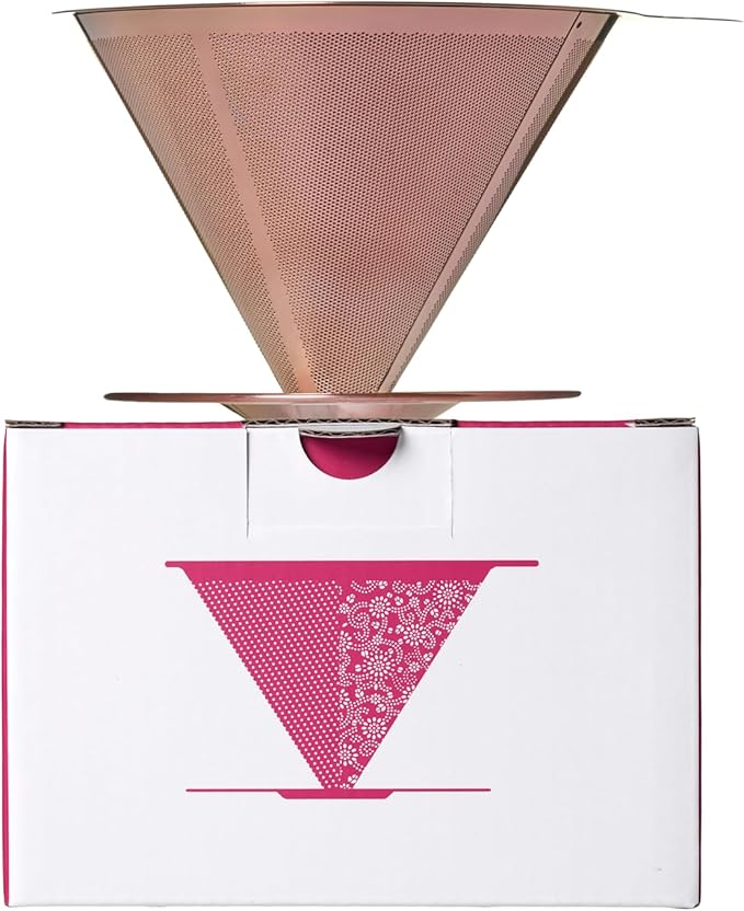 ATHIA Golden Stainless Steel Reusable Coffee Filter, Pour Over Cone Dripper with Fine Mesh, Paperless & Eco-Friendly Design, Fits Most Mugs, Carafes & Coffee Makers (Rose Golden, Standard)