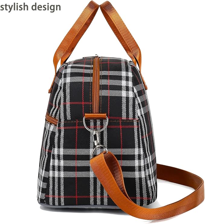 FlowFly Insulated Lunch Bag With Shoulder Strap for Women, Men, and Kids, Large and Reusable, Handle, Freezable Work and School Travel Tote and Meal Prep Organizer (W&B)