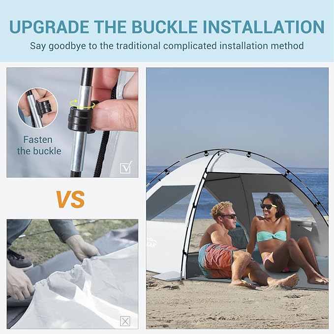 Elegear Beach Tent Sun Shelter with Canopy, 4-5 Person Pop Up Beach Tent, Easy Setup UPF 50+ UV Protection Portable Lightweight Double Silver Coating Cabana Sun Shade Shelter - Silver