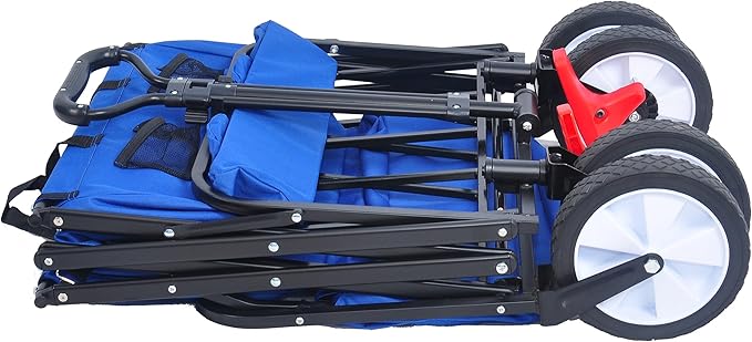 Collapsible Folding Wagon Garden Shopping Beach Cart,Portable Utility Buggy with Big Wheels,Adjustable Handle and Cup Holder,for Sand,Camping,Outdoor,53.50",Blue