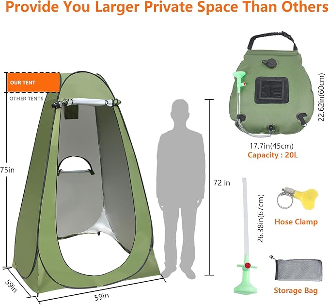 Camping Shower Tent,Pop Up Privacy Tent with Solar Shower Bag,Waterproof Pop Up Shower Tent for Portable Outdoor Toilet Shower Changing Room Sun Shelter Camping (Black/Camouflag/Green)