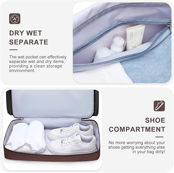 Small Gym Bag for Women, Travel Duffle Bag Carry On Weekender Bag with Shoe Compartment