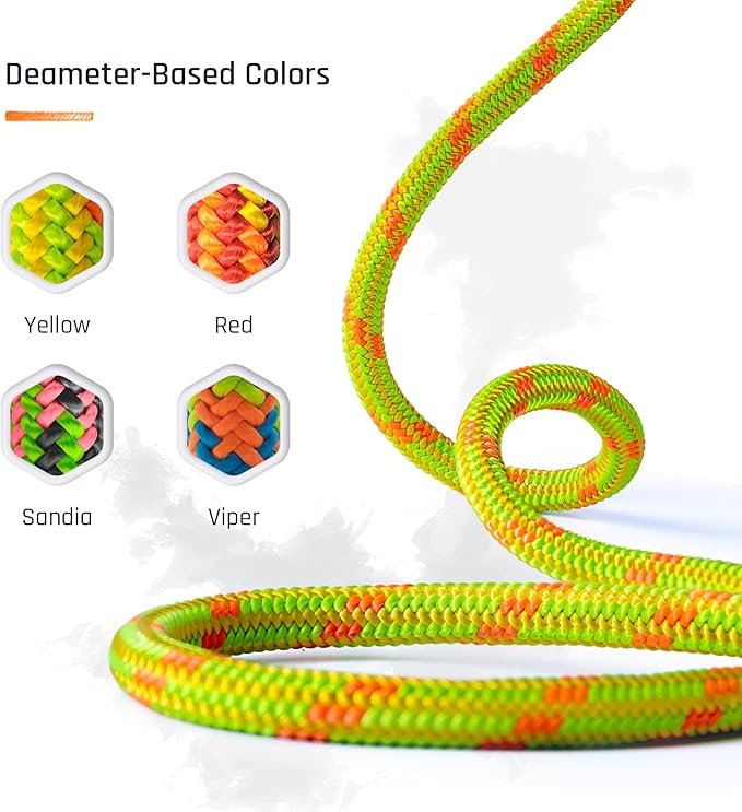 Pelican Rope Arborist Rope 11.8mm x 150Ft, USA Made High-Strength 24-Strands Static Climbing Rope - 5,400 lb Strength for Tree Climbing, Pulling, Outdoors & Swing - Yellow, Tight Spliced Eye