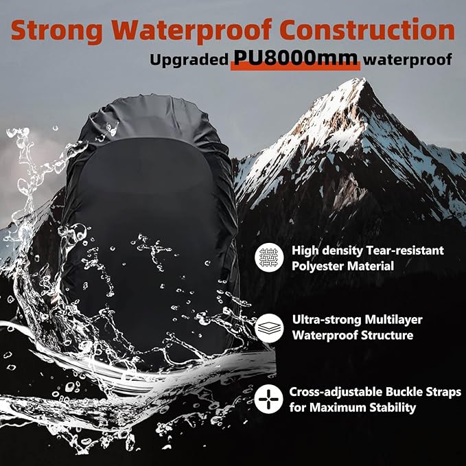 Frelaxy Waterproof Backpack Rain Cover, 8000mm Waterproof Level, Upgraded Ultra-Strong Multilayer Structure, Antislip Cross Buckle Strap, Ultralight Compact Portable, for Hiking, Camping, Traveling