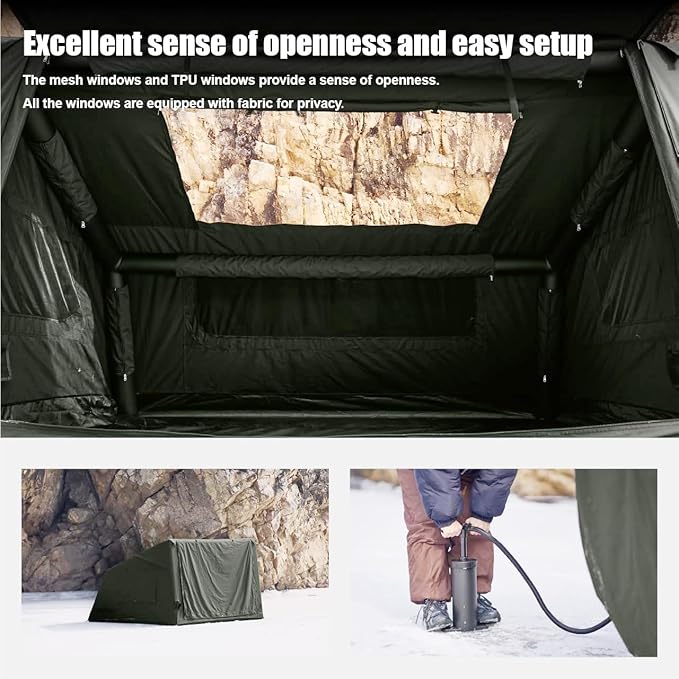 2025 Upgraded Canvas Inflatable Camping Tent with Pump, Easy Setup Blow Up Air Tent for Camping,No Assembly Needed Air Tent with Mesh Skylight Windows&Doors