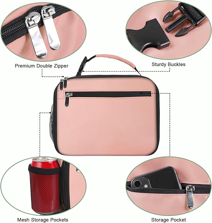 Kids Lunch Box for Boys Girls Lunch Bag Insulated Durable Lunchbox Children Lunch Tote Bag for School Pink