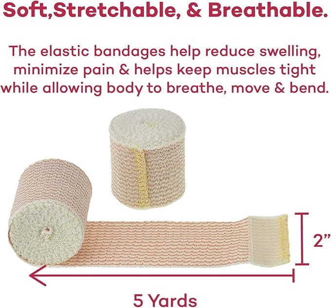 Dealmed 2" Elastic Bandage Wrap with Self-Closure – 50 Elastic Bandages, 5 Yards Stretched Compression Bandage Wrap, Wound Care Product for First Aid Kit and Medical Facilities