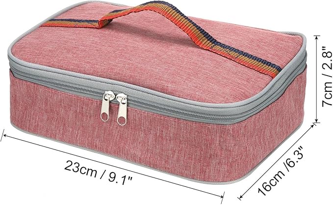 PATIKIL 9"x6"x3" Insulated Lunch Bags, Portable Food Containers Bag Flat Bento Bags Reusable Thermal Lunch Pail for Men and Women, Pink