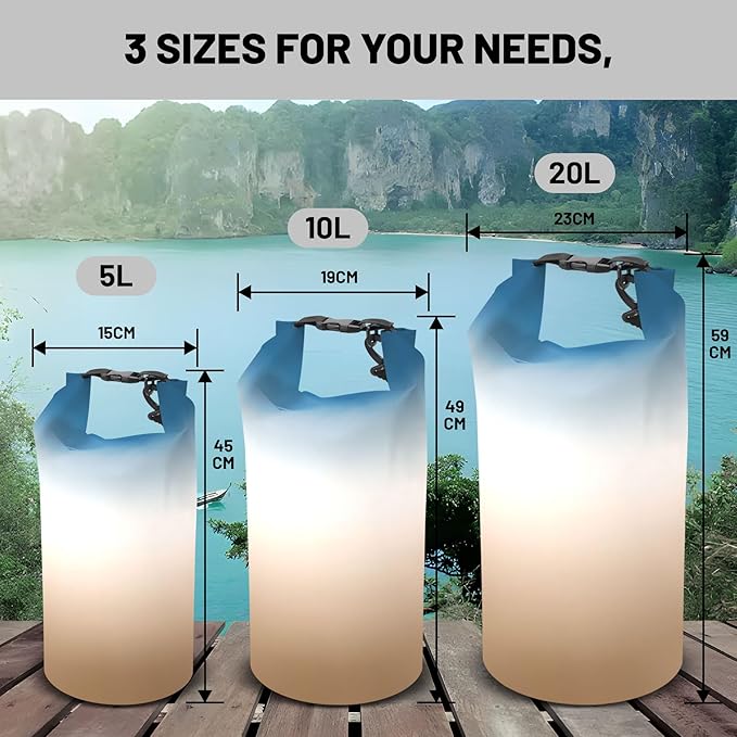 Waterproof Dry Bag,Roll Top Teal Beige Ombre Small Waterproof Backpack 5L/10L/20L Floating and Lightweight Bags for Kayaking, Boating, Fishing, Swimming and Camping with Waterproof Phone Case