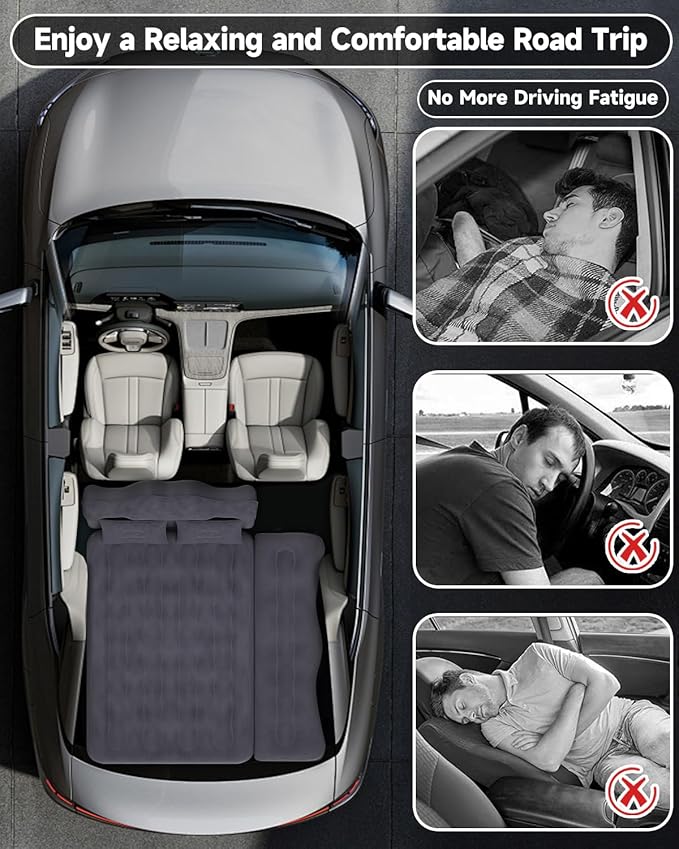 Umbrauto Inflatable Car Mattress Bed: SUV Camping Air Bed for Truck Backseat with Pump & Pillows, Car Sleeping Airbed for Van Back Seat