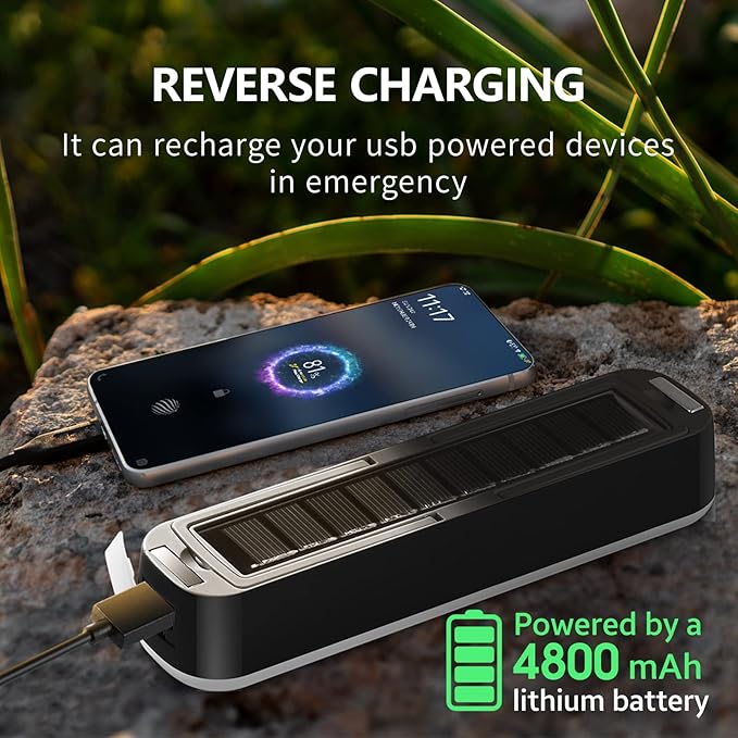 Solar Rechargeable Camping Lantern, 4800mAh Power Bank, 1500 Lumens, 4 Light Modes LED Lantern for Car, Home, Outage, Attic, Garage, Backyard and More (Black × 1pcs)