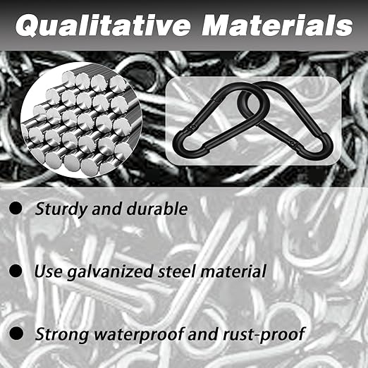 50 PCS 3'' Spring Snap Hook Carabiner, M8 5/16 Inch Galvanized Black Steel Carabiner Clip, 500LBS Holding Capacity Quick Link Clip Keychain for Hammock Dog Leash & Camping Gym