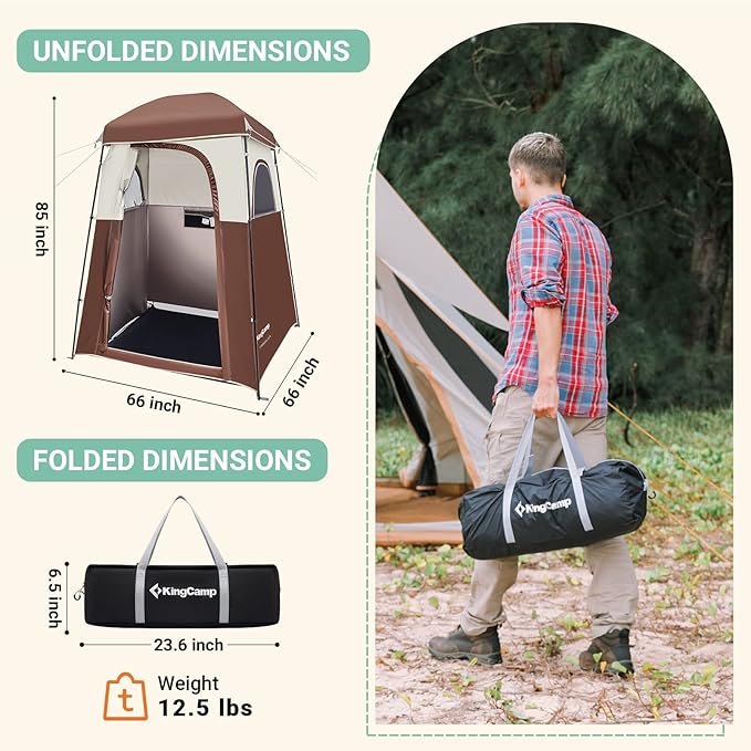 KingCamp Shower Tent, Large Portable 1/2 Room Dressing, Toilet and Changing Tents with Shower Bag & Floor for Camping & Travel