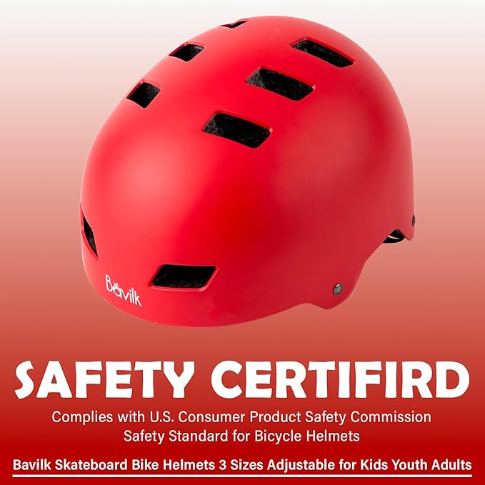 Bike Helmet 3 Sizes for Teenager Kids Youth Adults,Bavilk Skateboard Helmet Adjustable Multi-Sport Bicycle Cycling Scooter Roller Skate Inline Skating Rollerblading for Girls Boys Women Men Teen