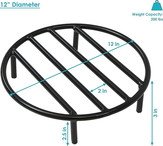 Sunnydaze Fire Pit Grate - Heavy-Duty Steel - Round Firewood Grate for Outdoor Firepits - 12-Inch Black