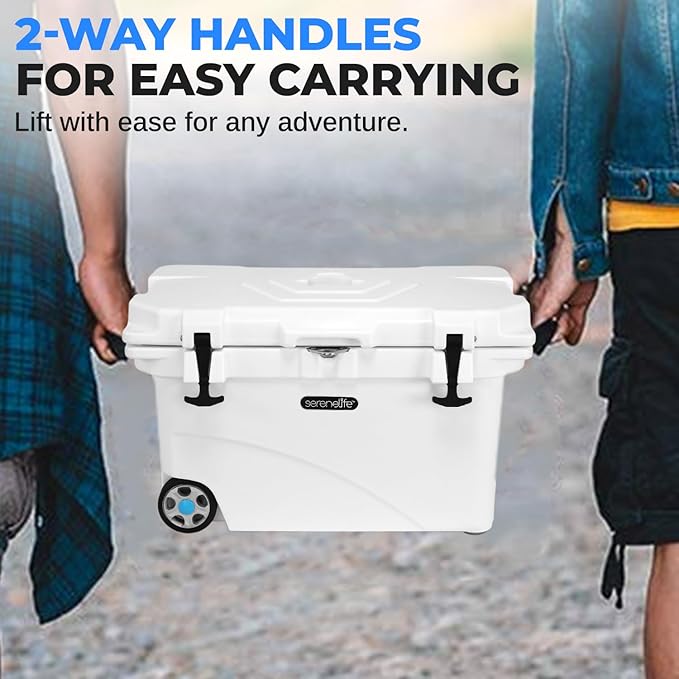 SereneLife Ultra-Tough 45 Quart Rotomolded Cooler Box with Wheels, Holds Upto 56 Cans, Keeps Ice Up to 5 Days, Heavy-Duty Insulated Portable Ice Chest Box, Ideal for Camping, Beach, and Outdoors