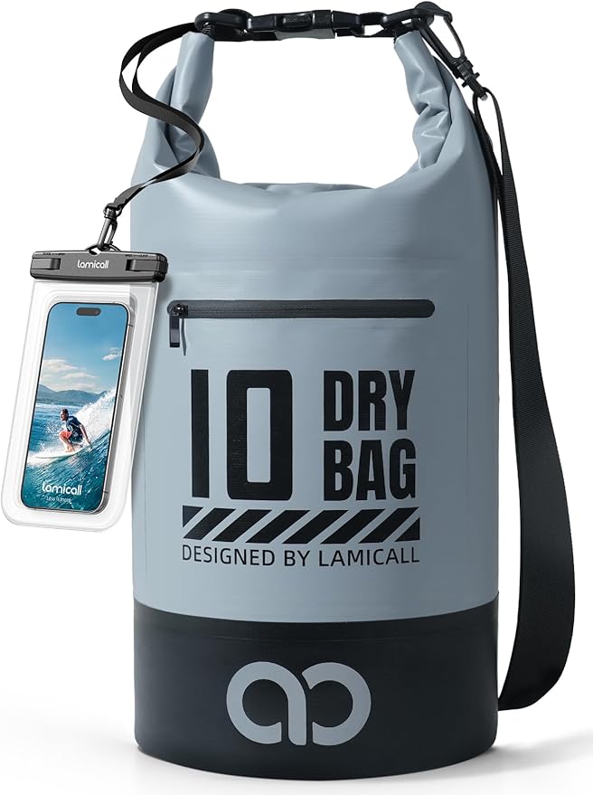Lamicall Dry Bag Waterproof Backpack - [Zippered Pocket] 10L/20L Roll Top Waterproof Bag with Water proof Phone Case, Floatable Drybag for Swimming, Boating, Kayaking, Camping, Beach