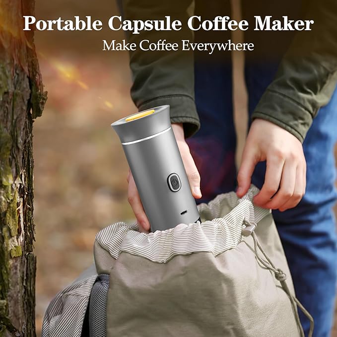 Portable Espresso Maker, Travel Coffee Maker for camping, Portable Espresso Machine with USB-C, 3-in-1 Small Espresso Machine with Ground Coffee & Capsules (NS＆DG) for RV, Hiking, Office (Silver)