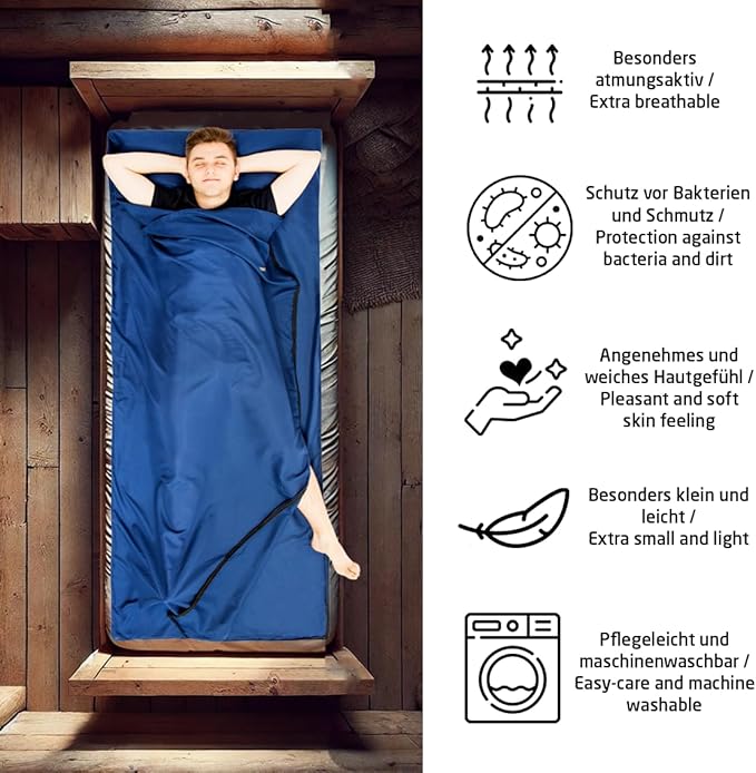 Sport 2-in-1 Sleeping Bag Liner and XL Sized Travel Sheet - Ultra Lightweight Sleep Liner Double Travel Bed Sheet - Inlett Inlay