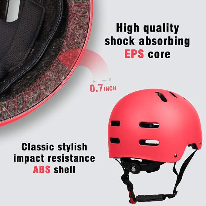Skateboard Bike Helmet for Adults Women Men Youth Kids (2-3-5-8-14+ Years Boys Girls) - Lightweight Multi-Sport Adjustable Helmets for Bicycle Skateboard Scooter Skate Cycling