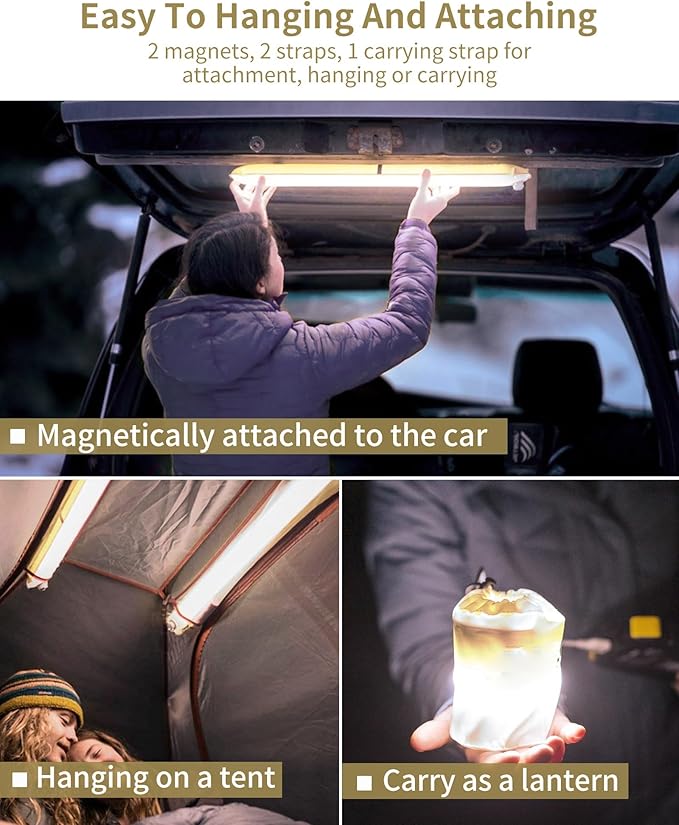 Solar/Type-C Rechargeable Camping Light Bar, IP66 Waterproof LED Tube, TPU Ultralight Electric Light, 2000mAh Foldable Inflatable Outdoor Tent Light for Camping, Hiking, Traveling, Party (Khaki 2 PCS)