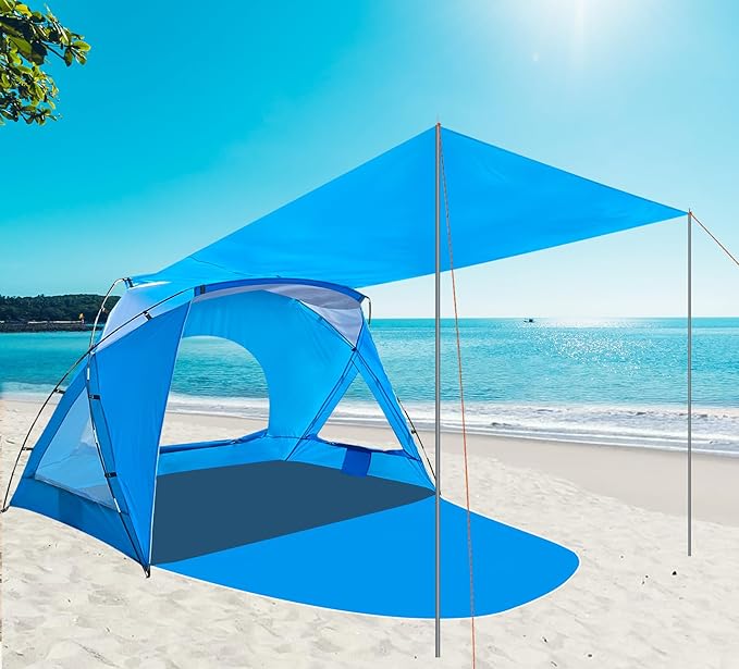 Beach Tent, Portable Sun Shelter for 2/3/4/6-8 Person with UPF 50+ UV Protection, Easy Setup Waterproof Beach Shade Canopy Cabana for Family Outdoor and Picnics, Fishing with Carrying Bag