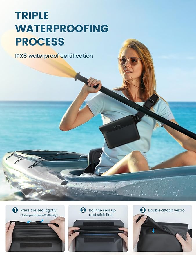 Lamicall Waterproof Fanny Pack - [2Pack] [Easy Handling] Dry Bags Waterproof Pouch with Elastic Waist Strap for Swimming, Beach, Kayaking, Cruise Ship Essentials, 8.7” for iPhone 16 15 14 13 Pro Max