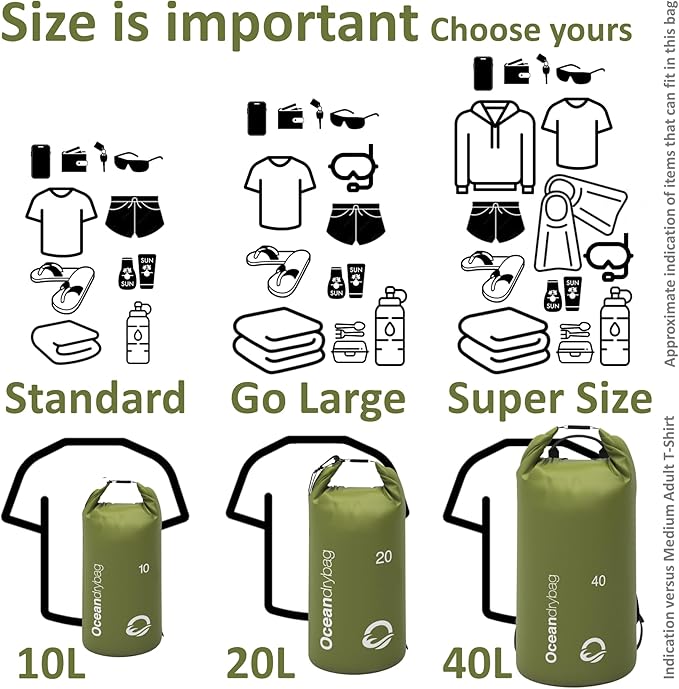 Oceandrybag - Waterproof Dry Bag Backpack - Floating Dry Sack Portable for Kayaking, Beach, Rafting, Boating, Hiking, Camping, Fishing with Waterproof Phone Case