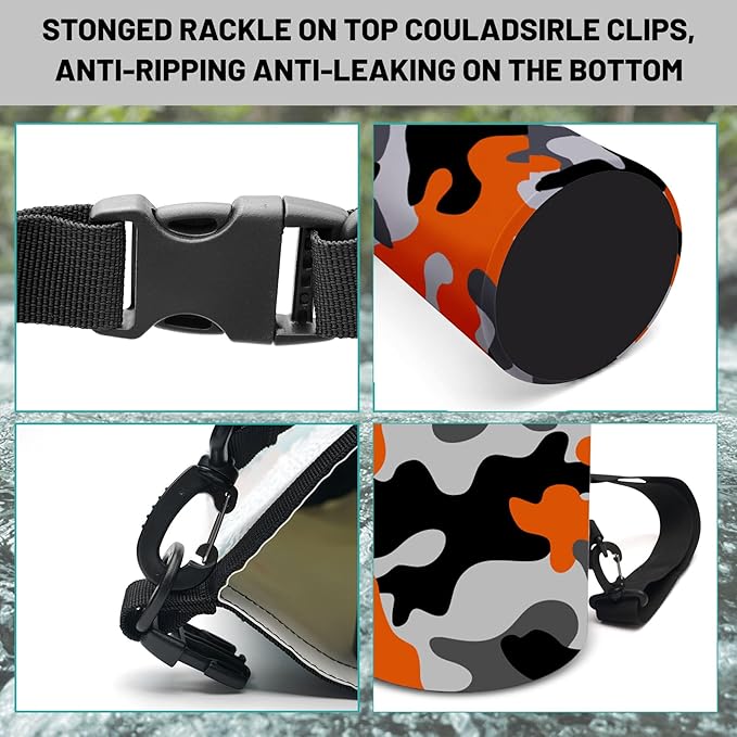 Waterproof Dry Bag,Roll Top Orange Camouflage Small Waterproof Backpack 5L/10L/20L Floating and Lightweight Bags for Kayaking, Boating, Fishing, Swimming and Camping with Waterproof Phone Case