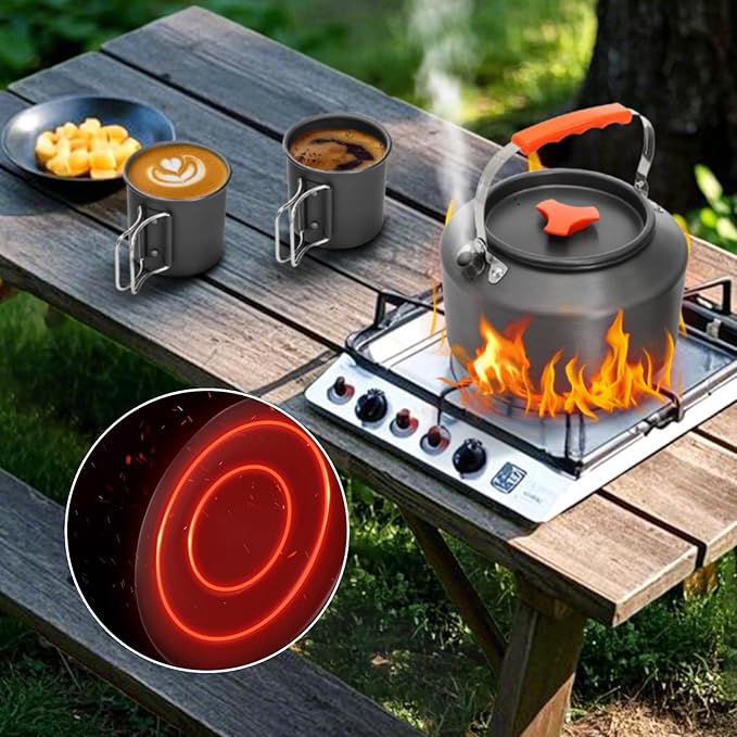 3 Pieces Camping Kettle, 2.5L Portable Camping Water Boiler with Storage Bag and 2 Cups, Coffee Tea Pot Set for Open Fire, Outdoor Activity, Stove, Hiking, Backpacking