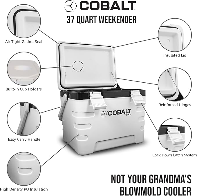 37 Quart Cobalt Weekender Cooler - Ice Chest by Blue Coolers for Camping, Sports Events, and Barbecues (Full Day Ice Retention)