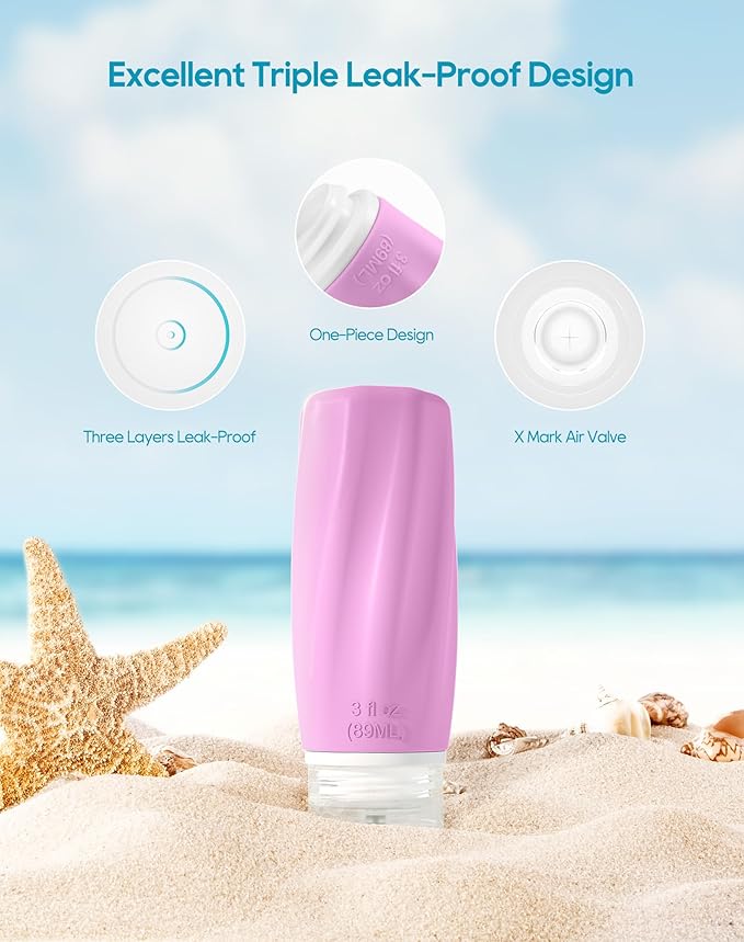 Morfone Travel Bottles for Toiletries, 3oz Tsa Approved Travel Size Containers Leak Proof Squeezable Travel Accessories Refillable for Shampoo Conditioner Lotion Liquids(Purple)