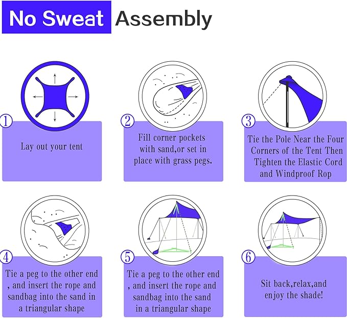 UMARDOO Family Beach Tent Canopy Sun Shade Portable, Large Compact Beach Sun Shelter Easy Setup with Packable Bag for Outdoor Travel (Purple, 12X12 FT. 4Poles)