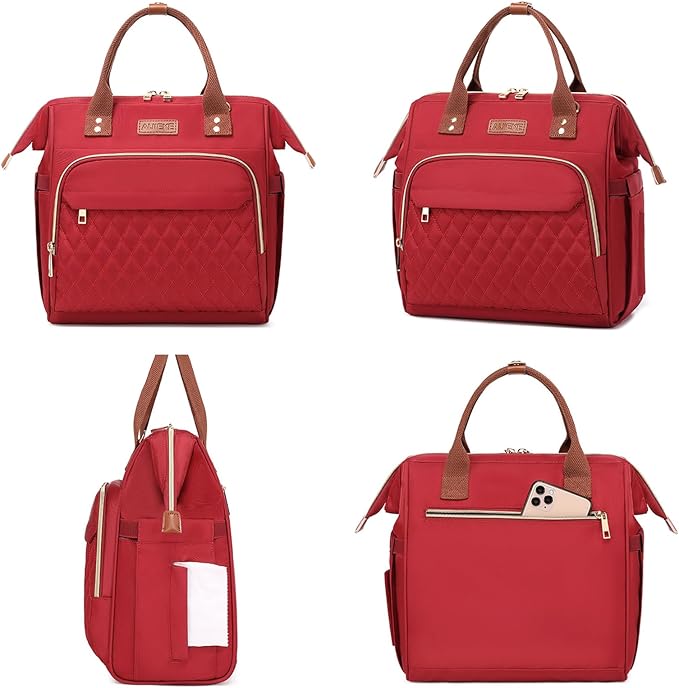 AIJIEKE Lunch Bag for Women, Large Lunch Box for Work Insulated Lunch Bag, Adult Leak Proof Lunch Tote Cooler Bag with Side Pockets & Adjustable Strap, Lunch Purse for Picnic Beach Hiking, Red