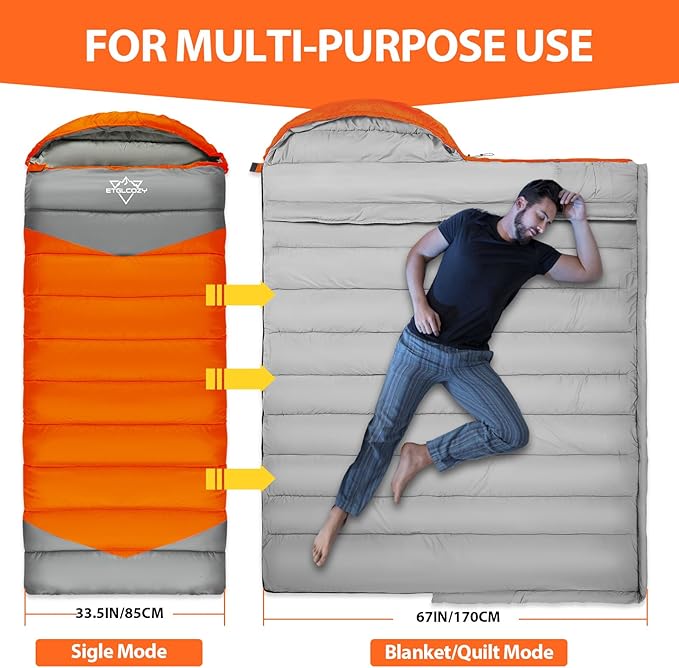 Adult Kids Sleeping Bag - All Season Warm/Cold Weather Lightweight for Camping & Hiking - Compact w/Compression Sack - Portable for Backpacking Travel Indoor - Unisex Boy Girl Man Woman