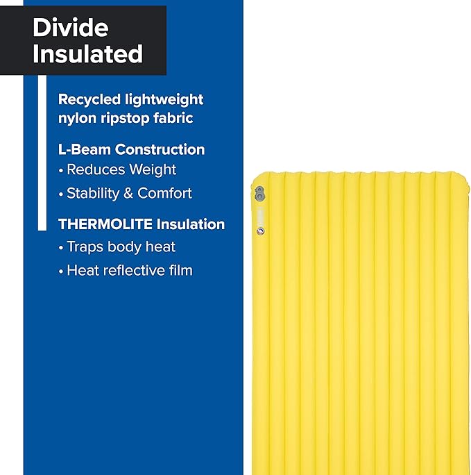 Big Agnes Divide Insulated | Lightweight, Compact, 3-Season Air Chamber Sleeping Pad, Double Wide, Warm Olive