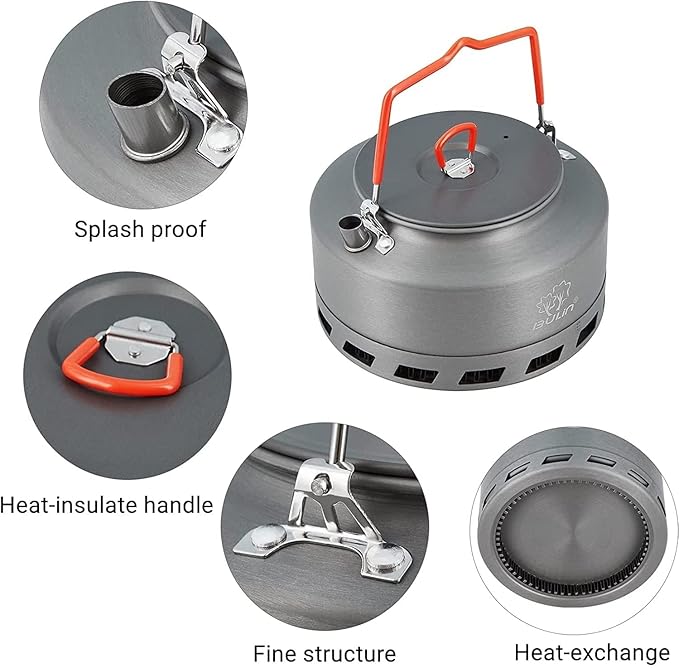 Bulin 1.6L/2.2L Camping Kettle Aluminum Alloy Open Campfire Coffee Tea Pot Fast Heating Outdoor Gear for Boiling Water Ultralight Portable Hiking Picnic Travel