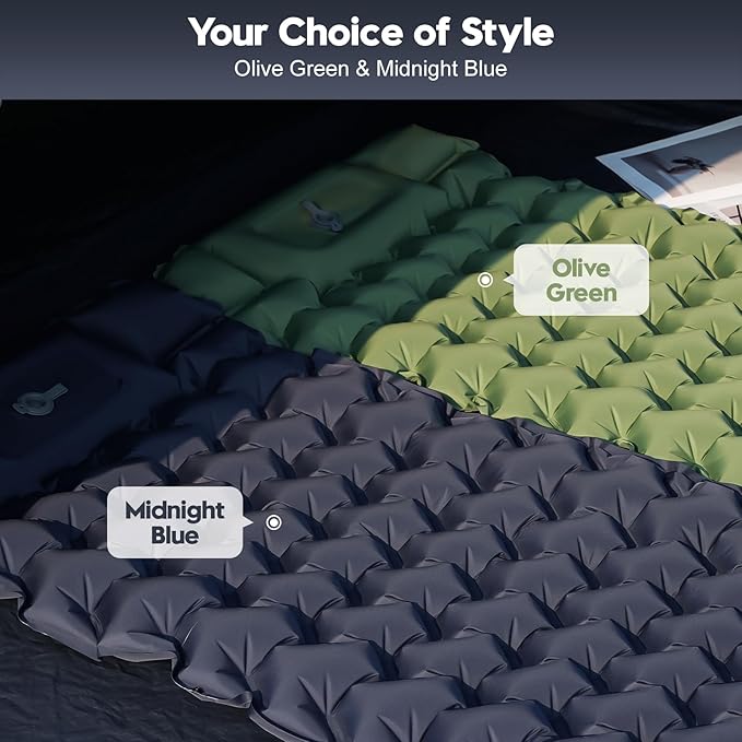 Sleeping Pad for Camping - 4” Thick Inflatable Camping Mat with Built-in Pump & Pillow, Ultralight Self Inflating Camping pad, Backpacking Sleeping Mat for Hiking, Tent, Traveling