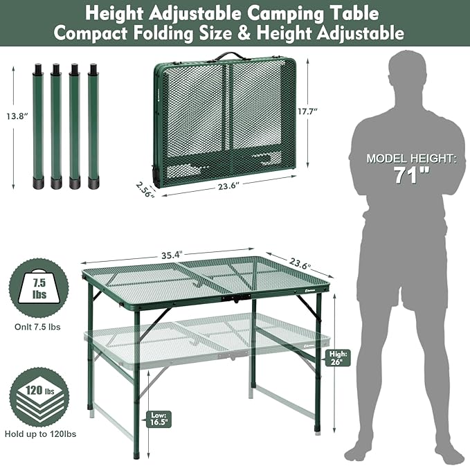 Folding Table, Easy for Storage, Compact and Portable Picnic Table for Grill, Outdoor Camping, Garden, Patio, Dining, BBQ, Party, Market, 3Ft (Medium, Green)