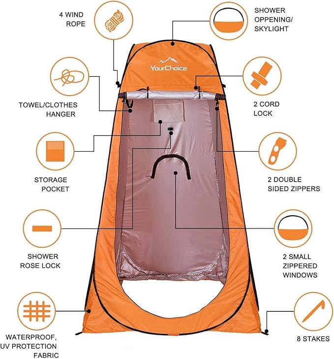 Your Choice Pop Up Privacy Shower Tent - Portable Changing Tent for Camping, Beach & Hiking - 6.2FT Lightweight with Carry Bag, Quick Setup & Full Coverage
