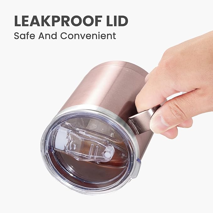 MEWAY 12oz Coffee Mug With Handle 4 Pack Bulk,Stainless Steel Insulated Travel Tumblers With Sliding Lid,Double Wall Vacuum Camping Cup for Hot & Cold Drinks Tea (Rose Gold,Set of 4)