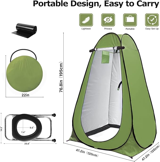 Anngrowy Pop Up Privacy Shower Tent - Portable Outdoor Camping Bathroom Toilet Changing Dressing Room - UPF40+ Waterproof