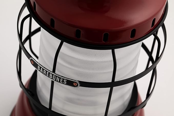 Barebones Forest Lantern – Red, Vintage Rechargeable LED Lantern with Adjustable Brightness – Battery Operated Camping Light for Outdoor Adventures, Backyard Gatherings, and Emergency Use