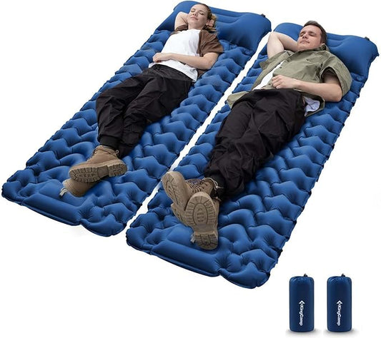 KingCamp Self Inflating Camping Mattress with Built-in Foot Pump, Connectable Durable Inflatable Sleeping Mat with Pillow, Compact Camping Air Mattress for Hiking